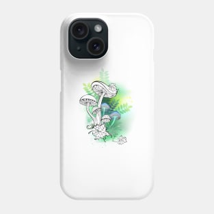 Outline mushrooms on forest background Phone Case