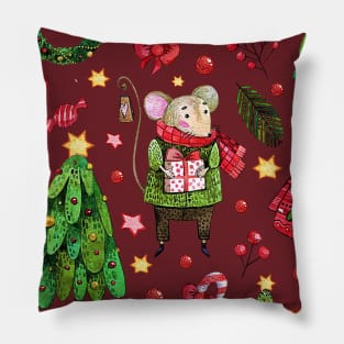 Christmas pattern Mouse, presents, trees, sweaters Pillow