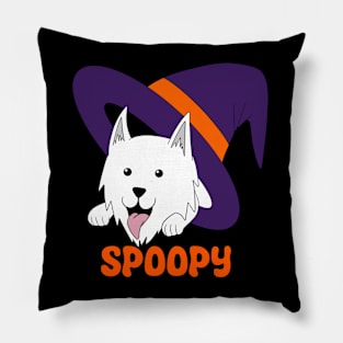 Spoopy Wolf in Witch’s Hat - White Pillow