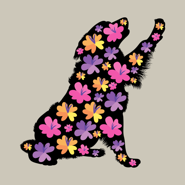 Silhouette of Bernese Mountain Dog with Spring Flowers by Seasonal Dogs