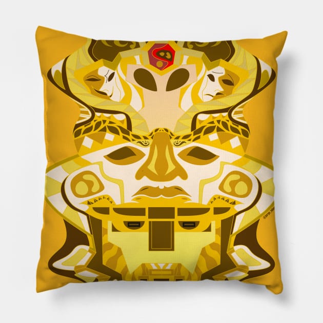 golden gemini olmec head ecopop Pillow by jorge_lebeau