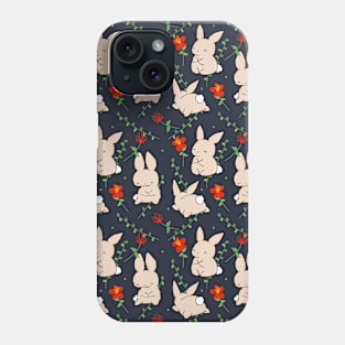 Bunnies and Red Flowers Pattern Phone Case