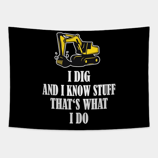 Funny Construction Worker Excavator Tapestry by Foxxy Merch