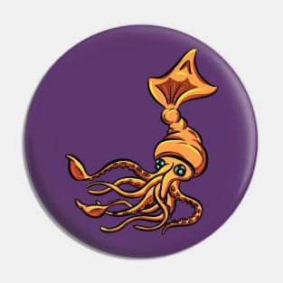 Giant Orange Squid Cartoon Illustration Pin