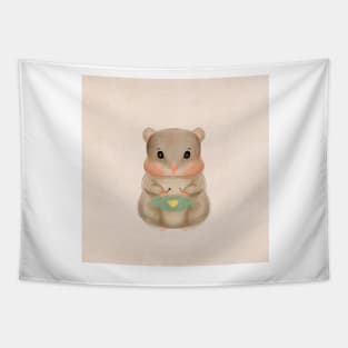 Cute Mom Hamster knits blue sweater with a yellow heart Tapestry