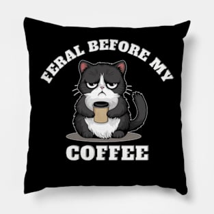 Grumpy Cat Morning Brew Tee - Feral Before My Coffee Pillow