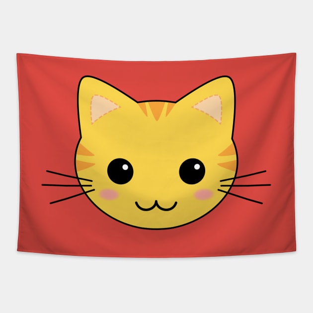 Cute Yellow Kawaii Tabby Cat Tapestry by Tigerlynx