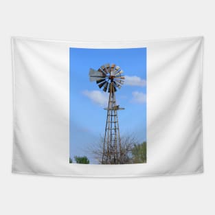 Kansas Farm Windmill with clouds  and tree's. Tapestry