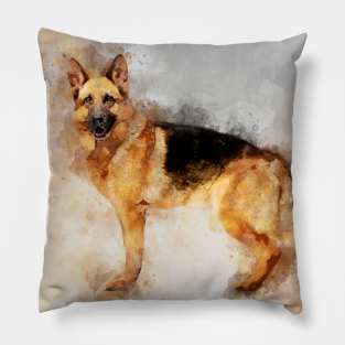 German Shepherd Dog Watercolor Portrait 02 Pillow