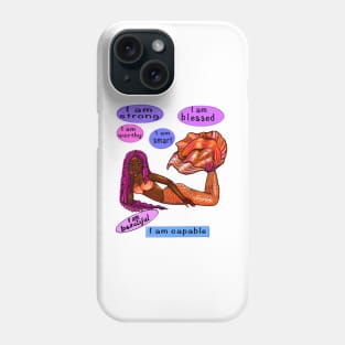 African American mermaid with pink Afro hair braids motivational affirmations inspirational Phone Case