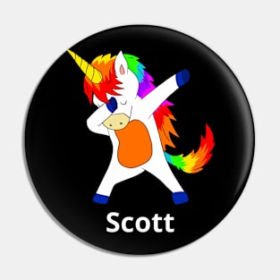 Scott First Name Personalized Dabbing Unicorn Pin