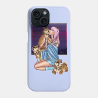 Kimono girl with Shibas Phone Case