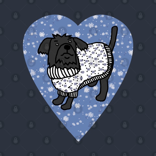 Cute Dog in Winter Sweater Blue Heart Valentines Day by ellenhenryart