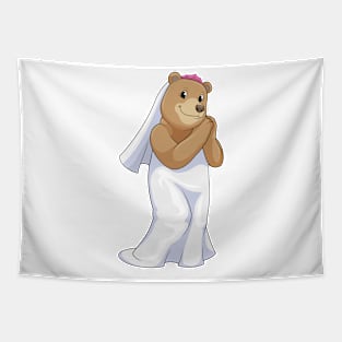 Bear as Bride with Veil Tapestry