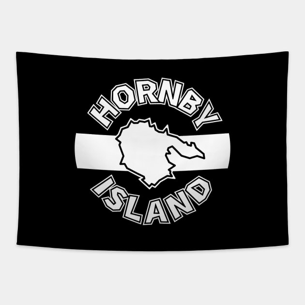 Hornby Island Round Circle Text - Simple Black And White - Hornby Island Tapestry by City of Islands