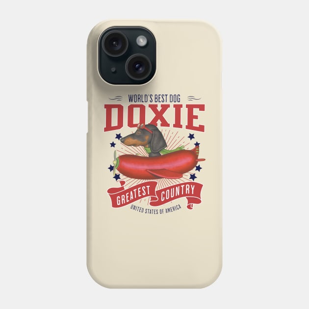 Funny Doxie with red white and blue plane Dachshund in Sausage plane USA Phone Case by Danny Gordon Art