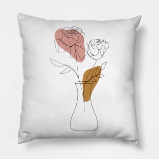 Botanical One Line Art Rose Flowers Pillow