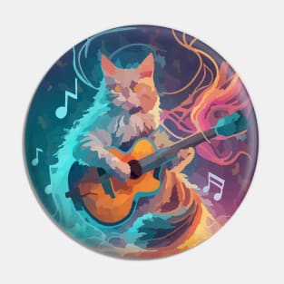 watercolor ghostly cat playing guitar Pin