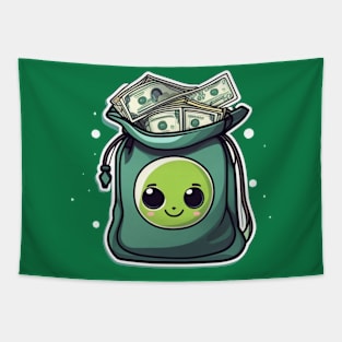 Cute alien on bag full of money Tapestry