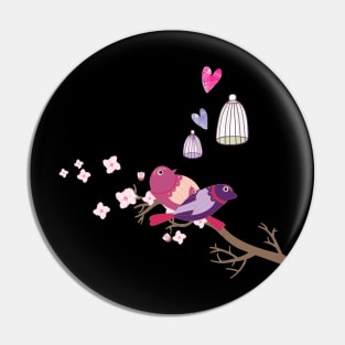 Love birds Cherry Blossom Pin