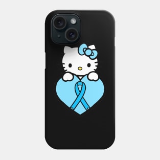 Cartoon cat awareness ribbon (light blue) Phone Case