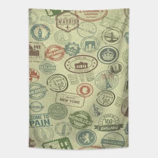 Beige Denim With Stamp Logos Tapestry