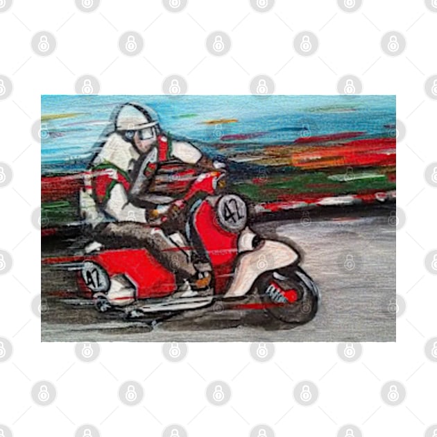 Retro Scooter, Classic Scooter, Scooterist, Scootering, Scooter Rider, Mod Art by Scooter Portraits