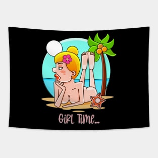 Girl Time on The Beach Tapestry