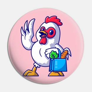 Cute chicken Groceries Shopping Cartoon Pin