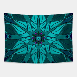 Cartoon Mandala Flower Blue Tapestry