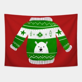 Cute Ugly Christmas Sweater Bear Tapestry