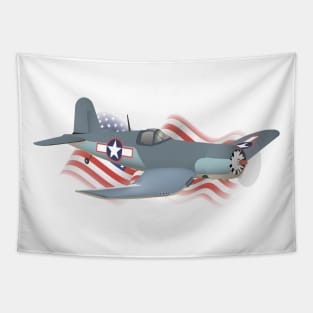 Corsair WWII Airplane with American Flag Tapestry