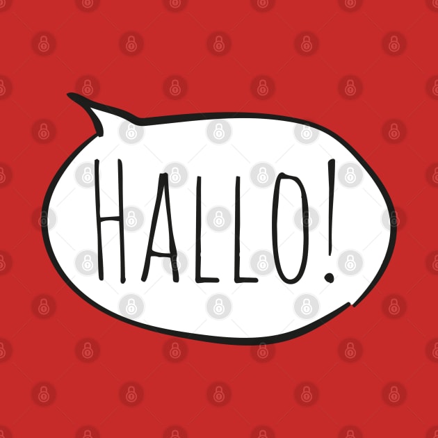 Cheerful HALLO! with white speech bubble on red (Deutsch / German) by Ofeefee