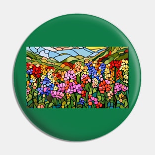 Stained Glass Colorful Mountain Flowers Pin