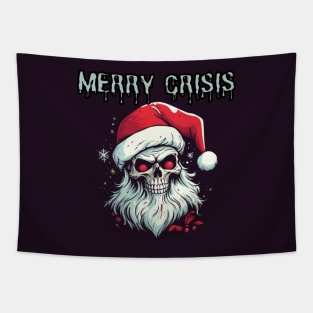 Merry Crisis, anti xmas, skull with santa hat Tapestry