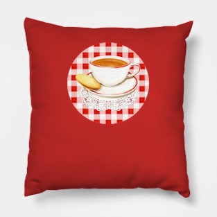 Red Gingham and Teacups Pillow