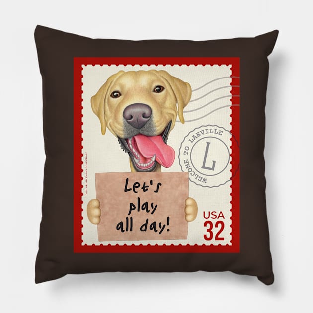 Cute Labrador welcome to Labville stamp Pillow by Danny Gordon Art