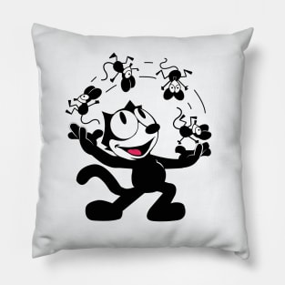 Felix the Cat Juggles Dizzy Mice Old School Retro Pillow