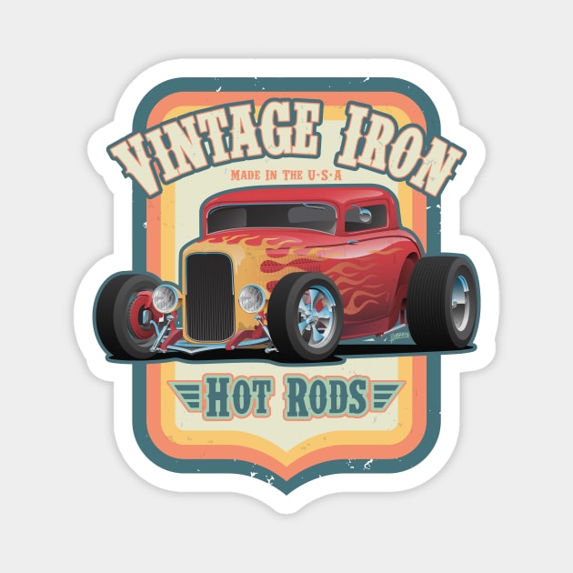 Vintage Iron Hot Rods Retro Style Automotive Art Illustration Magnet by hobrath