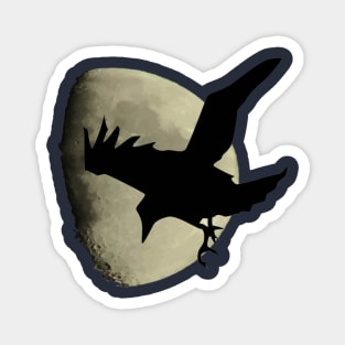 Half Moon With Flying Raven Crow Silhouette Magnet