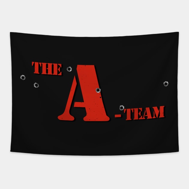 The A-Team - Red Text - Bullet Holes Tapestry by MalcolmDesigns