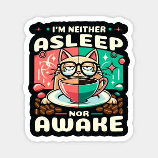 "Cat Napping in Coffee Cup" - Humorous Tee for Cat and Coffee Lovers Magnet