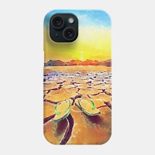 Dramatic sunset over drought earth illustration Phone Case