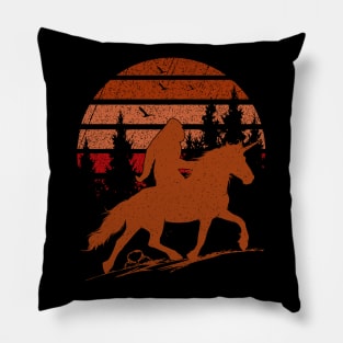 Retro Bigfoot riding unicorn Pillow