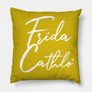 Yellow Text W back Cat Frida Cathlo version of - Frida Kahlo Pillow