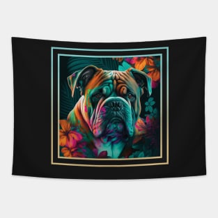 Bodacious Bulldog Vibrant Tropical Digital Oil Painting Pet Portrait Tapestry