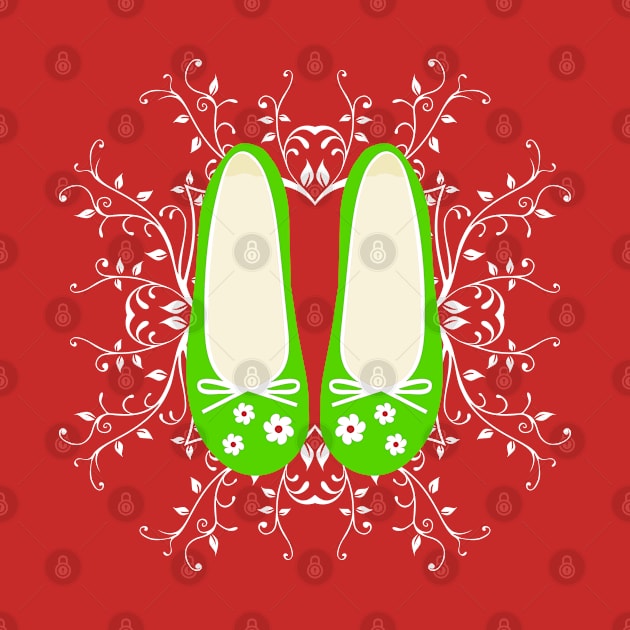 Cute lime ladies pumps on mandala pattern by Mayathebeezzz