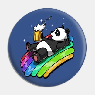 Funny Panda Bear Beer Drinking Rainbow Party Pin