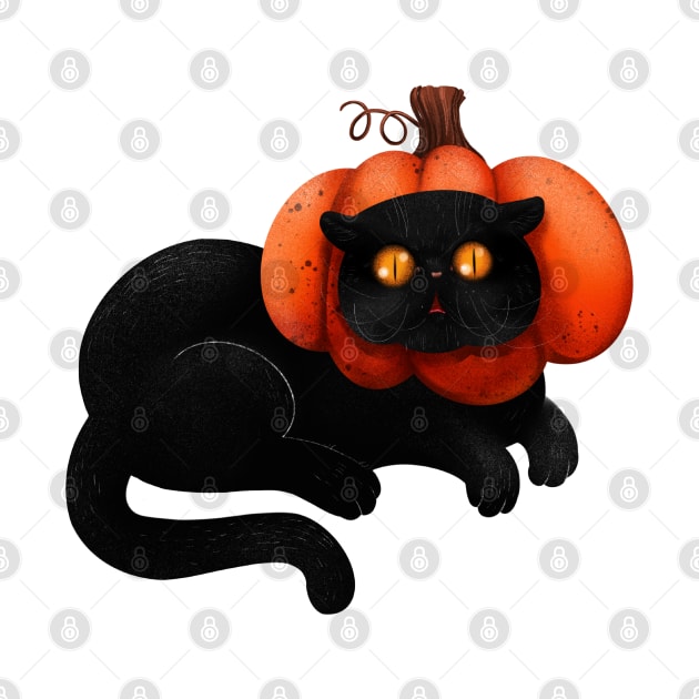 Halloween black cat with pumpkin by cloudymoon