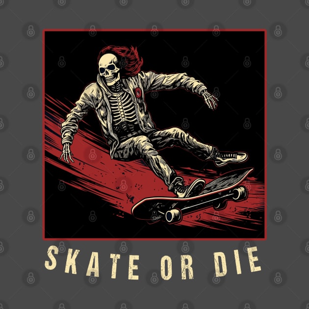 Spooky Skeleton skateboard Skate or die Skateboard Quote by RetroZin